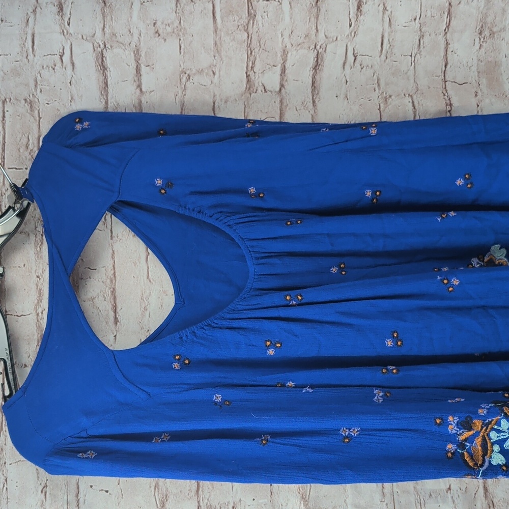 Free People Royal Blue Floral Long Sleeve Dress XS - Picture 6 of 7